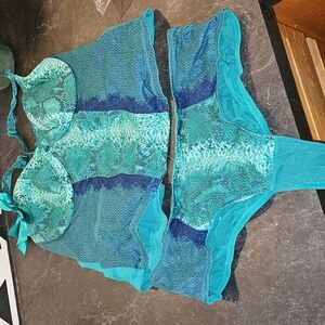 Cacique teal blue snakeskin bustier set 18/20 14/16 lingerie